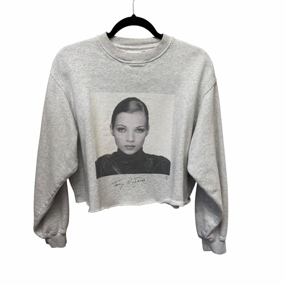Anine Bing x To Ramona Kate Moss Graphic Print Sweatshirt Cropped Small? AS IS